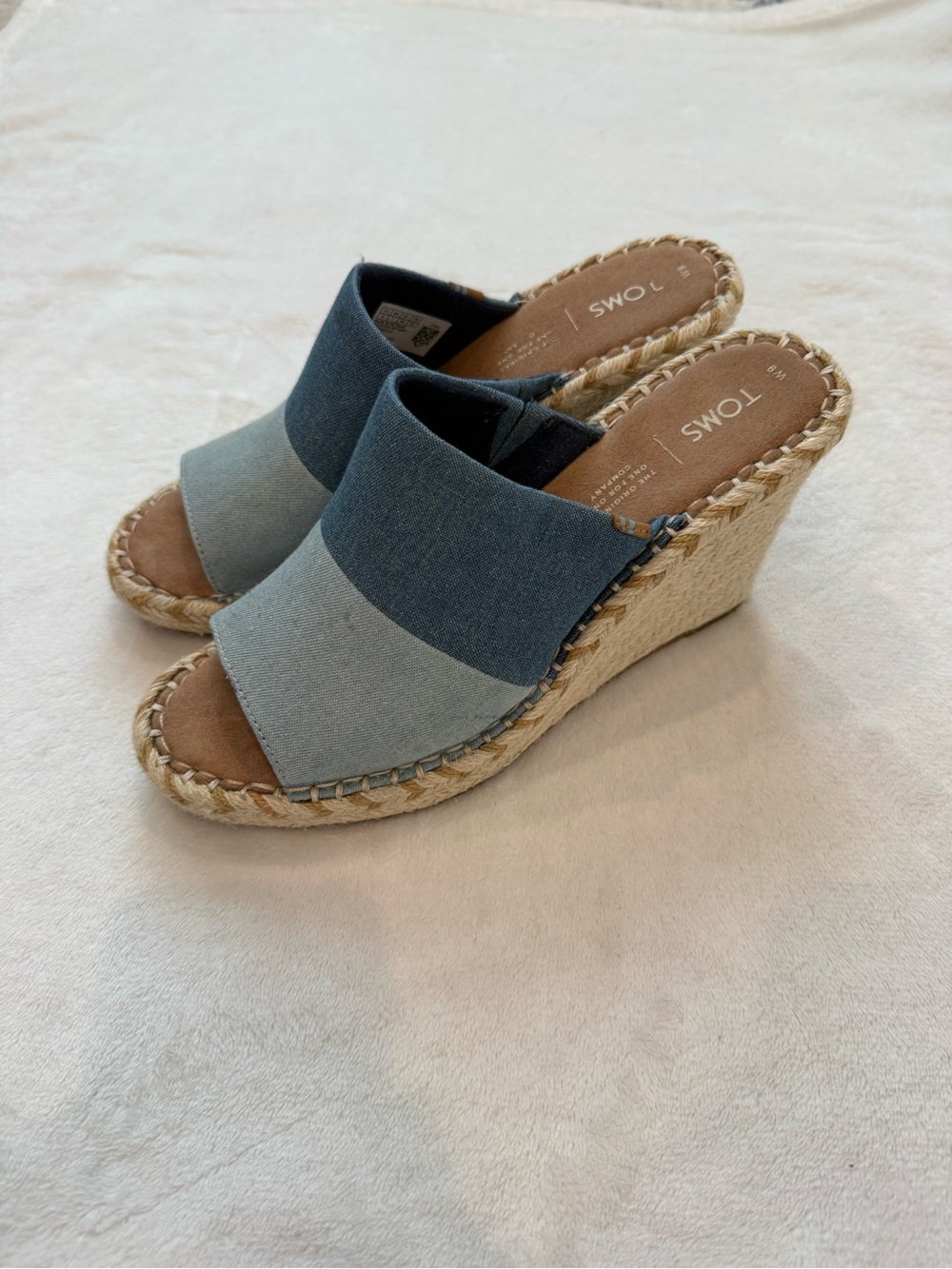 TOMS Two-Tone Blue Denim Espadrille Wedge Mule
